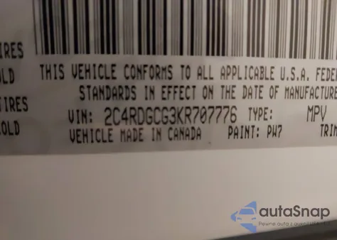 2019 Dodge Grand Caravan Sxt from USA, damaged, VIN 2C4RDGCG3KR707776